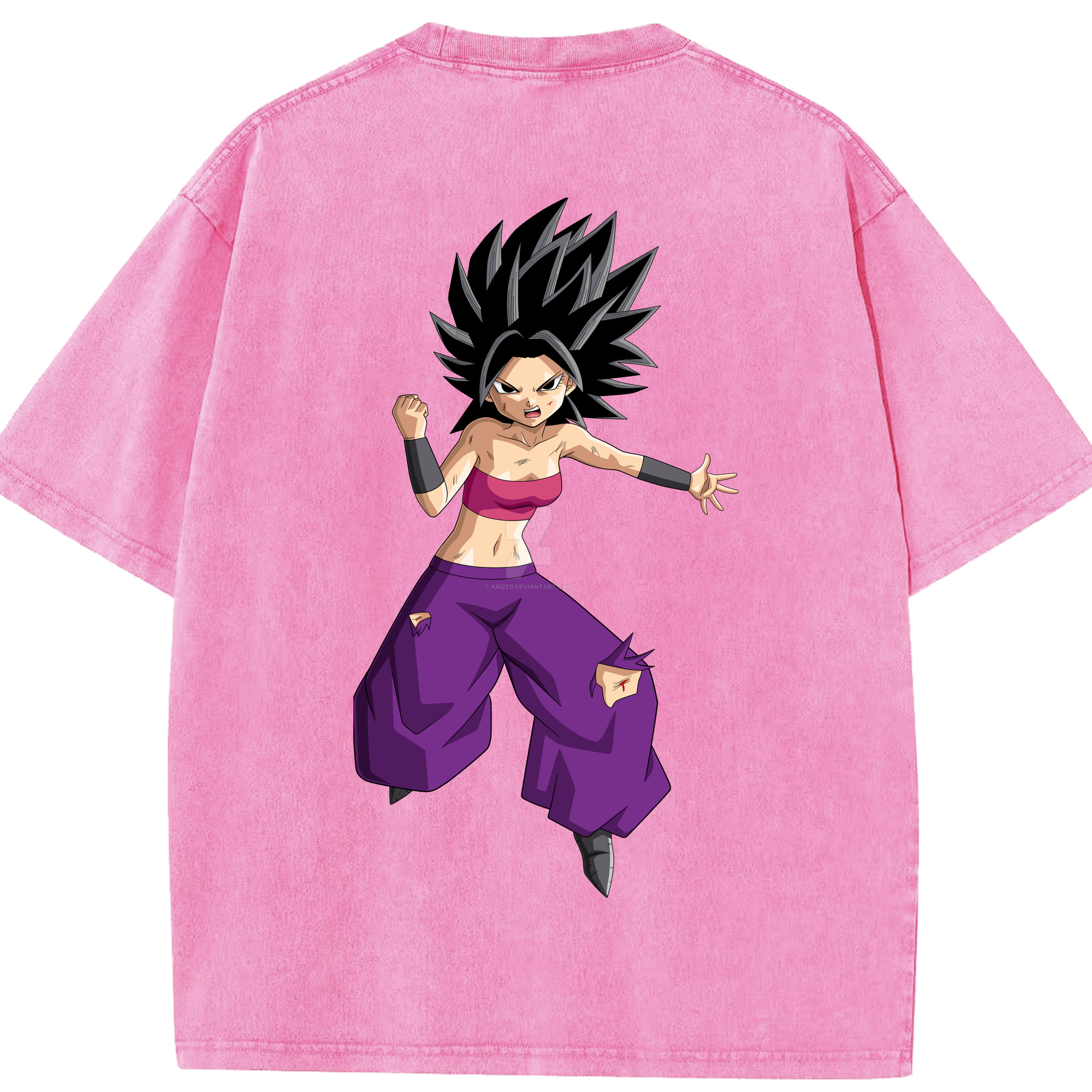 （画像用） ドラゴンボール カリフラ DRAGON BALL Caulifla 綿100% ヴィンテージ風 半袖Tシャツ（背面プリント）